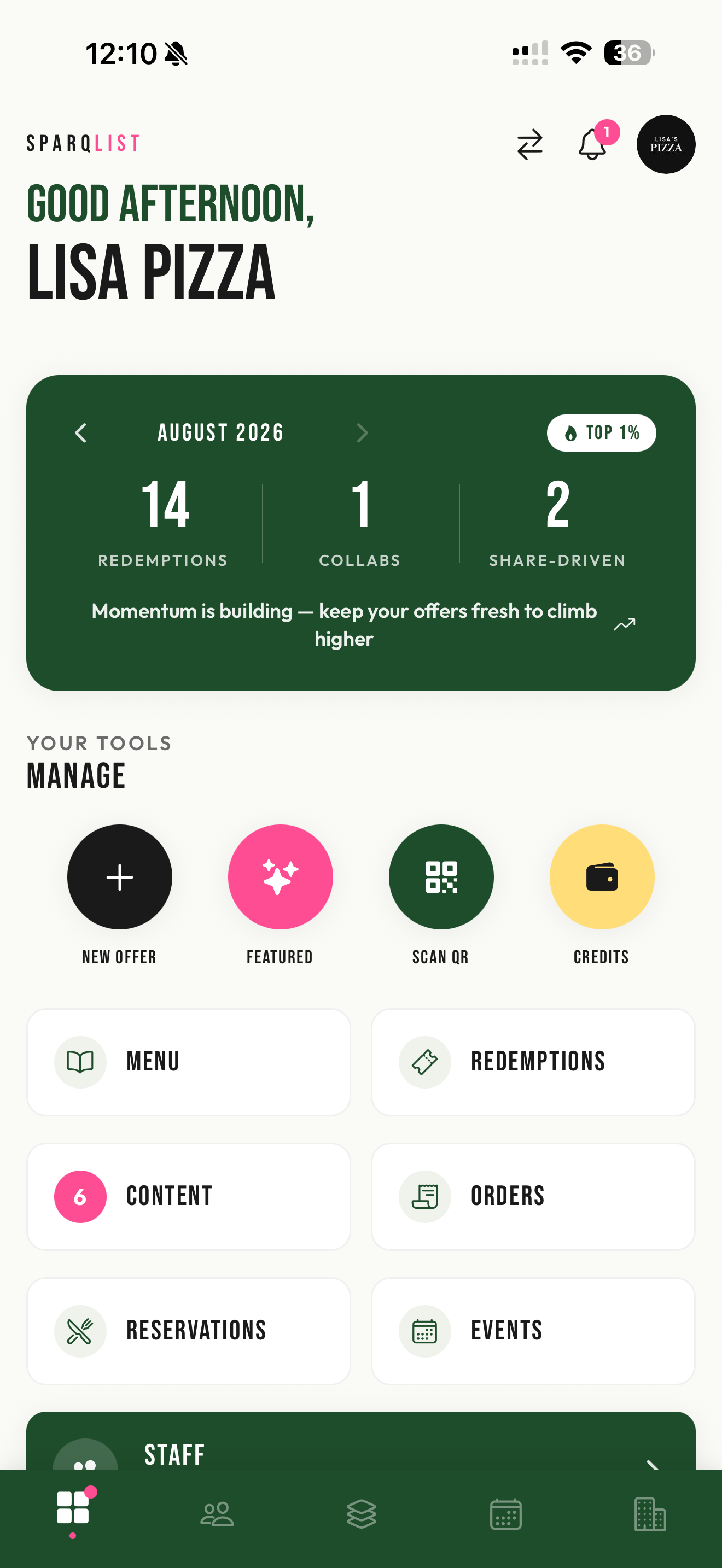 The SparqList vendor dashboard